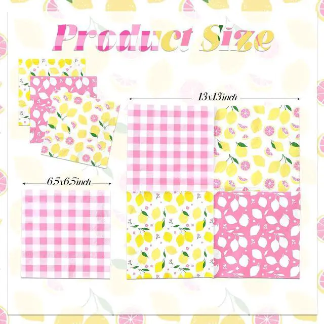 Alt view image 2 of 6 - Pink Lemon Party Supplies,40Pcs Lemon Party Napkins Summer Fruit Party Decoration Pink Lemonade Theme Decoration for Lemon Baby Shower,Bridal Shower Party
