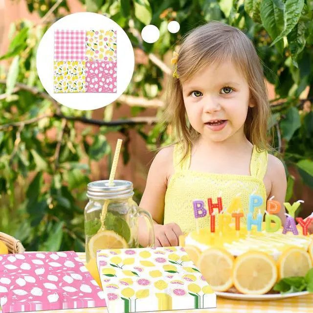 Alt view image 6 of 6 - Pink Lemon Party Supplies,40Pcs Lemon Party Napkins Summer Fruit Party Decoration Pink Lemonade Theme Decoration for Lemon Baby Shower,Bridal Shower Party