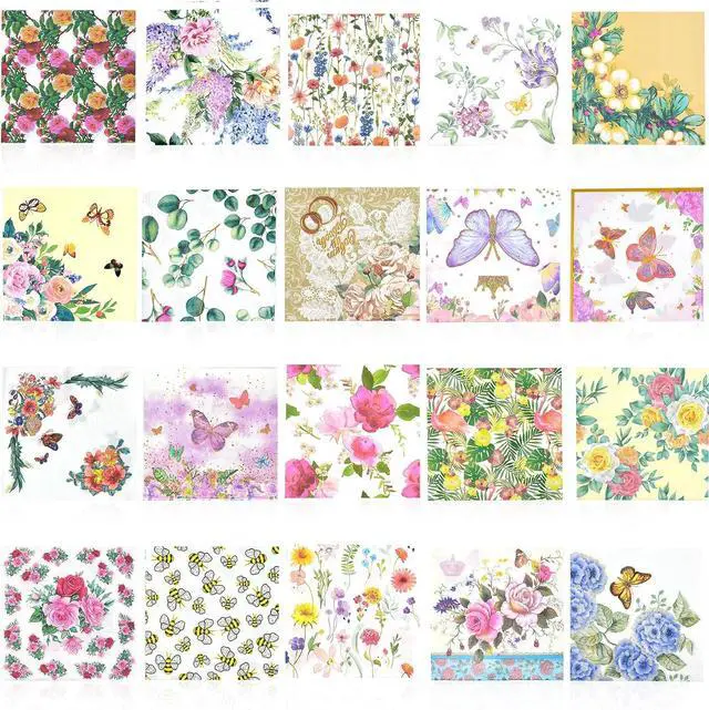 Main image of 20 Pack Assorted Floral Napkins Decoupage Decorative, Decoupage Napkins Cocktail Decorative Paper for Birthday Party Beautiful Gorgeous, 20 styles of decorative paper (Style 1)