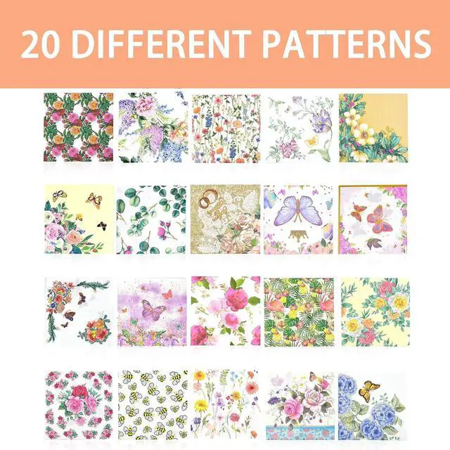 Alt view image 7 of 7 - 20 Pack Assorted Floral Napkins Decoupage Decorative, Decoupage Napkins Cocktail Decorative Paper for Birthday Party Beautiful Gorgeous, 20 styles of decorative paper (Style 1)