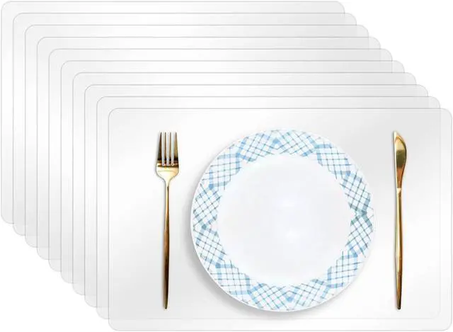 Main image of 10 Pack Plastic Placemats 17x11 Inch, Clear Place Mats Wipeable, Vinyl Table Mats for Kitchen Dining Table Protection, Craft Projects, Shelf and Drawer Liner