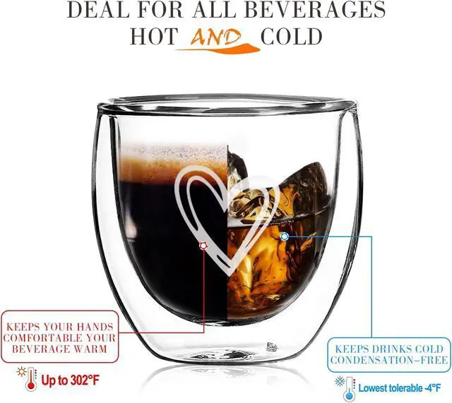 Alt view image 2 of 7 - Gute 4Pcs Double Wall Glass Espresso Cups,Clear Italian Doppio
