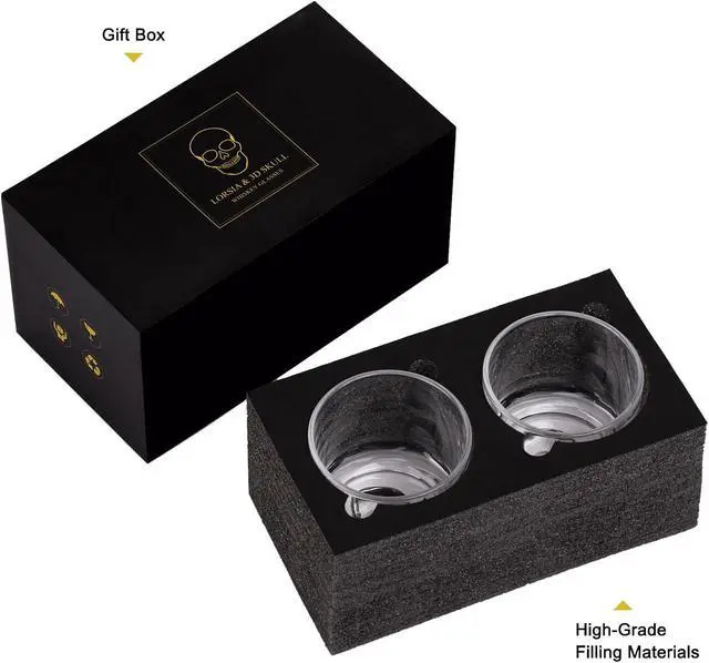 Alt view image 5 of 7 - Hand Blown Crystal Skull Whiskey Glasses, Set of 2 Bourbon Glasses In Gift Box - 10 Oz Old Fashioned Glasses for Scotch, Cocktail, Rum - Perfect Gifts for Halloween, Christmas, Thanksgiving for Men
