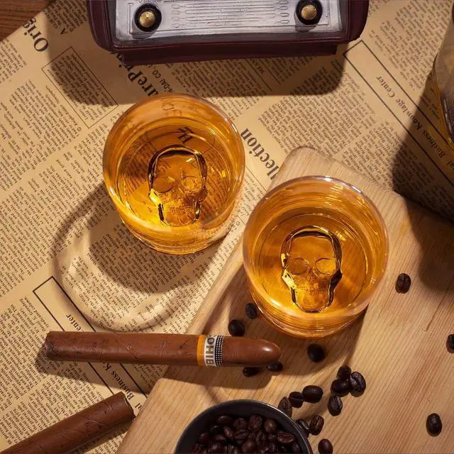 Alt view image 3 of 7 - Hand Blown Crystal Skull Whiskey Glasses, Set of 2 Bourbon Glasses In Gift Box - 10 Oz Old Fashioned Glasses for Scotch, Cocktail, Rum - Perfect Gifts for Halloween, Christmas, Thanksgiving for Men