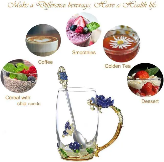 Alt view image 3 of 7 - Gifts for Mom Women Unique Blue Tea Mug With Spoon Set & Flower Decoration - Top Birthday Christmas Gifts For Women Mom Who Has Everything