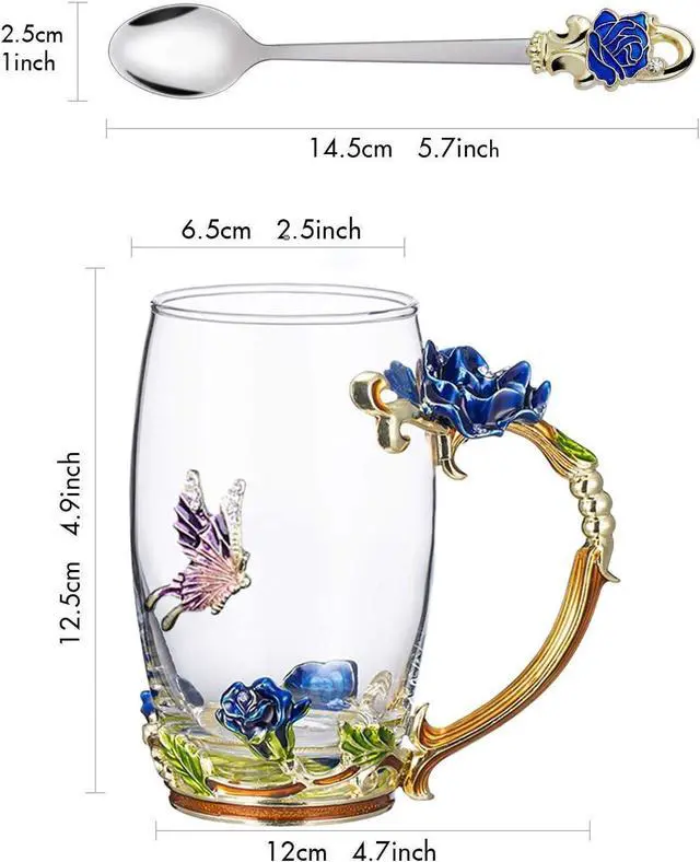 Alt view image 2 of 7 - Gifts for Mom Women Unique Blue Tea Mug With Spoon Set & Flower Decoration - Top Birthday Christmas Gifts For Women Mom Who Has Everything