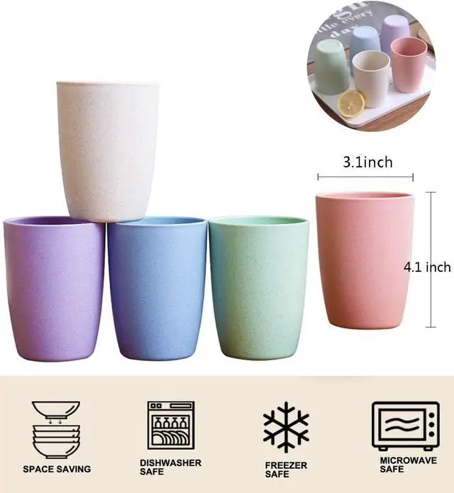 Alt view image 2 of 7 - Eco-friendly Unbreakable Reusable Drinking Cup for Adult(12 OZ), Wheat Straw Glasses Healthy Tumbler Set 5-Multicolor, Dishwasher Safe