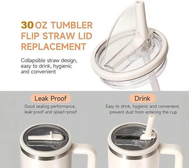 Alt view image 5 of 7 - 2 Pack 30 oz Tumbler Flip Straw Lid Replacement Compatible for Stanley Quencher, Leak Proof Lid Replacement for 30 OZ Stanley H2.0 FlowState Tumbler,Spill Proof Splash Reusable (Black)
