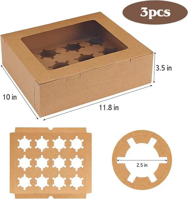 Alt view image 2 of 7 - Moretoes 3pcs Cupcake Boxes, 12 Count Cupcake Containers with Window&Insert