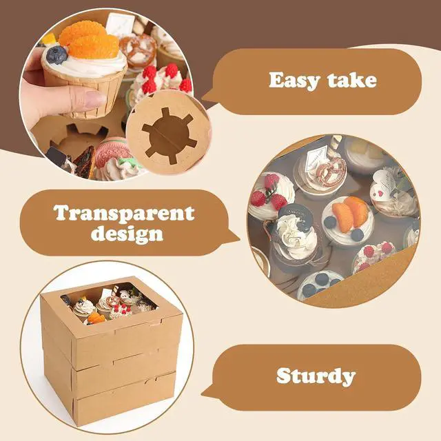 Alt view image 4 of 7 - Moretoes 3pcs Cupcake Boxes, 12 Count Cupcake Containers with Window&Insert