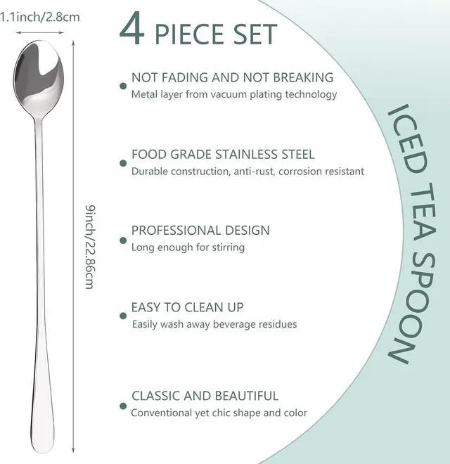 Alt view image 2 of 7 - KTOJOY 4 Pcs Stainless Steel Cocktail Stirring Spoons 9 inch Coffee Stirrers Ice Tea Spoon Stainless Steel Cocktail Stirring Spoons