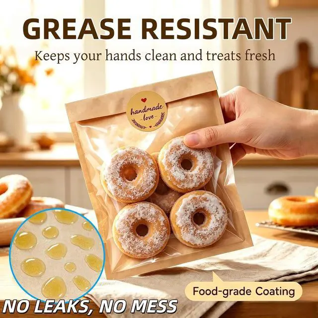 Alt view image 3 of 6 - 50 Pcs 5.7x6.5" Grease Resistant Cookie Packaging Bags with Seal