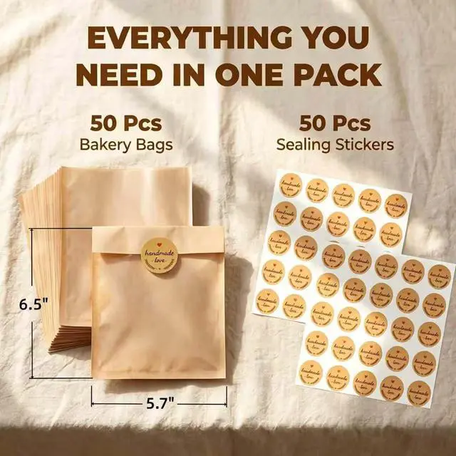Alt view image 5 of 6 - 50 Pcs 5.7x6.5" Grease Resistant Cookie Packaging Bags with Seal