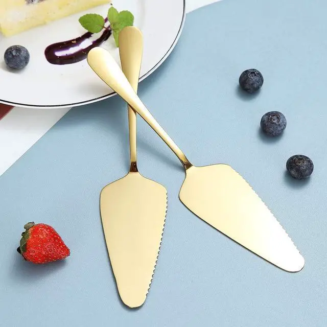 Alt view image 3 of 7 - Kyraton Gold Cake Pie Pastry Server Pack Of 2, Wedding Cake Knife And Server Set, Stainless Steel Golden Cake Cutter Wedding Cake Cutting Set, Cake Serving Set