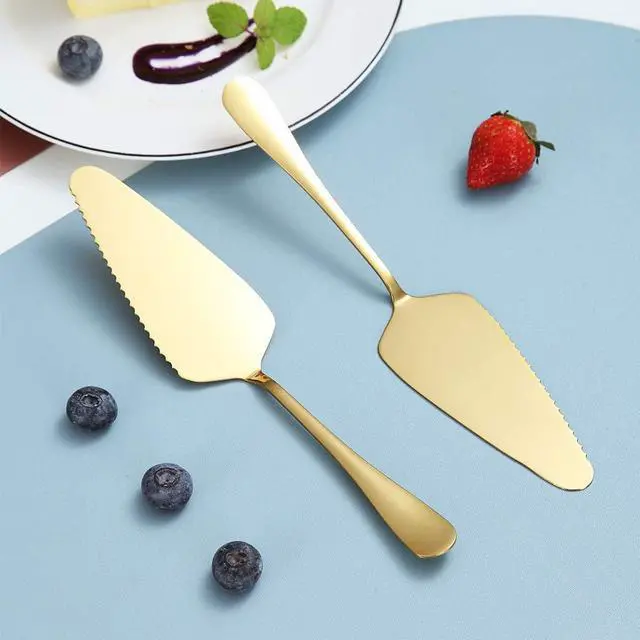 Alt view image 2 of 7 - Kyraton Gold Cake Pie Pastry Server Pack Of 2, Wedding Cake Knife And Server Set, Stainless Steel Golden Cake Cutter Wedding Cake Cutting Set, Cake Serving Set