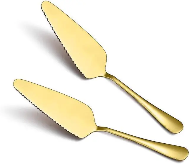 Main image of Kyraton Gold Cake Pie Pastry Server Pack Of 2, Wedding Cake Knife And Server Set, Stainless Steel Golden Cake Cutter Wedding Cake Cutting Set, Cake Serving Set