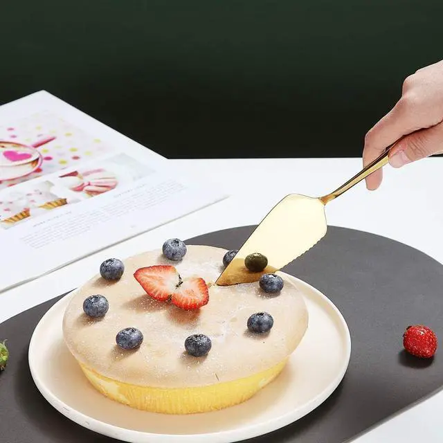 Alt view image 5 of 7 - Kyraton Gold Cake Pie Pastry Server Pack Of 2, Wedding Cake Knife And Server Set, Stainless Steel Golden Cake Cutter Wedding Cake Cutting Set, Cake Serving Set