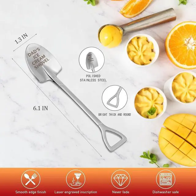 Alt view image 2 of 6 - Fathers Day Dad Gifts from Daughter Son Wife,Fathers Day Birthday Christmas Gift for Dad,Funny Ice Cream Spoon,Funny Engraved Stainless Steel Spoon Shovel.