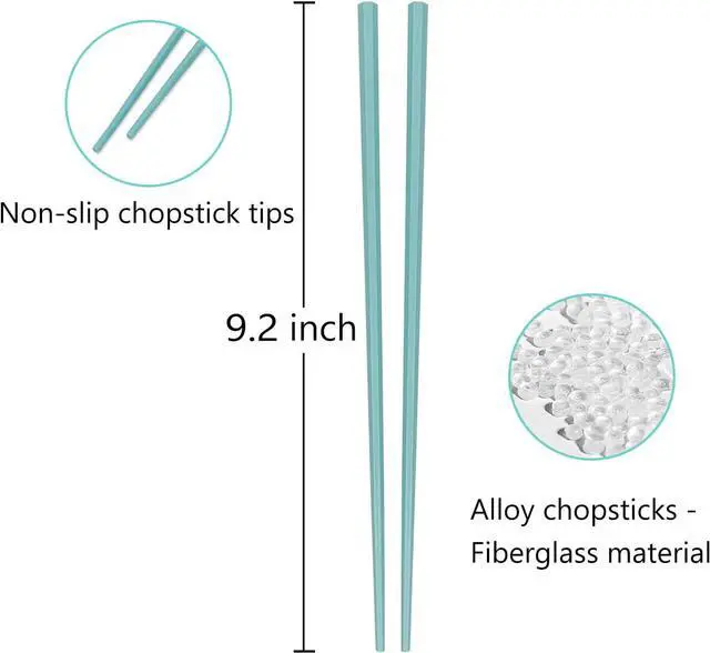Alt view image 2 of 6 - Chopsticks, 5 Pairs Reusable Fiberglass Chopsticks, Colorful, Dishwasher Safe, Non-Slip, 9.2 Inches