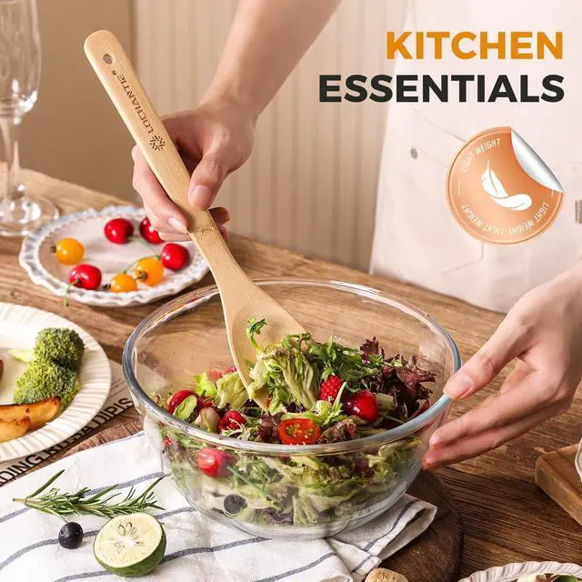 Alt view image 2 of 7 - Wooden Spoons for Cooking Bamboo Utensils Set (6 Pieces) - Essential Tools Wooden Spoons & Spatula for Everyday Stirring, Mixing, Flipping & Serving, Gentle on Nonstick Cookware