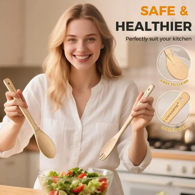 Alt view image 7 of 7 - Wooden Spoons for Cooking Bamboo Utensils Set (6 Pieces) - Essential Tools Wooden Spoons & Spatula for Everyday Stirring, Mixing, Flipping & Serving, Gentle on Nonstick Cookware