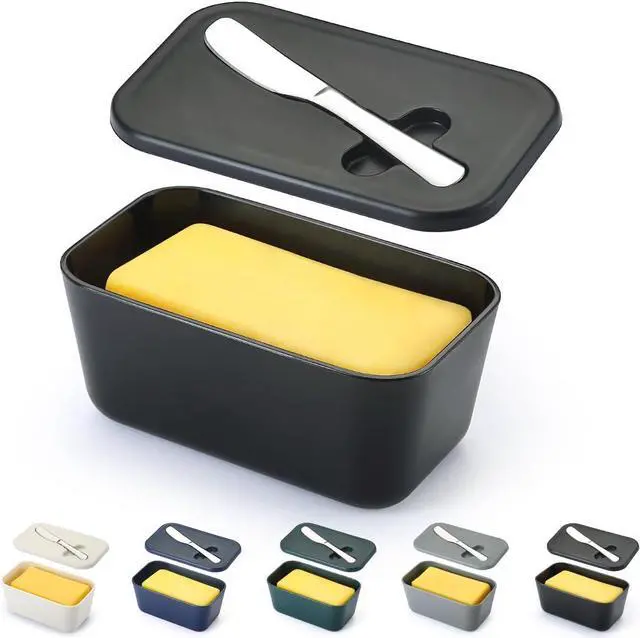 Main image of Butter Dish With Lid For Countertop And Refrigerator Door Shelf, ReaNea Plastic Butter Holder Tray Container With Butter Knife, Easy Scoop Dishwasher Safe