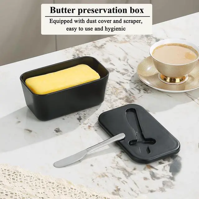 Alt view image 3 of 7 - Butter Dish With Lid For Countertop And Refrigerator Door Shelf, ReaNea Plastic Butter Holder Tray Container With Butter Knife, Easy Scoop Dishwasher Safe