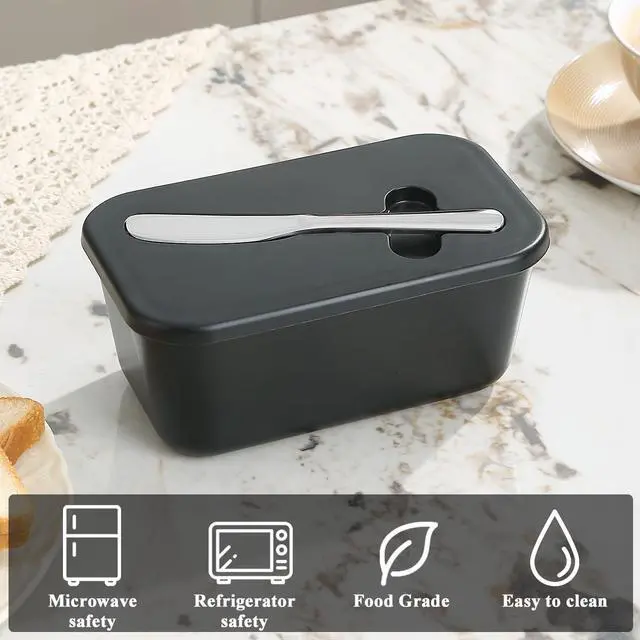 Alt view image 5 of 7 - Butter Dish With Lid For Countertop And Refrigerator Door Shelf, ReaNea Plastic Butter Holder Tray Container With Butter Knife, Easy Scoop Dishwasher Safe