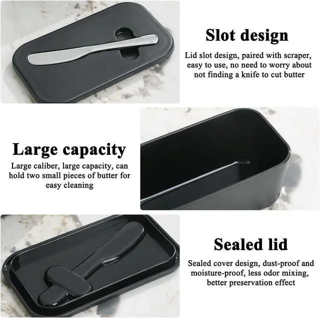 Alt view image 7 of 7 - Butter Dish With Lid For Countertop And Refrigerator Door Shelf, ReaNea Plastic Butter Holder Tray Container With Butter Knife, Easy Scoop Dishwasher Safe