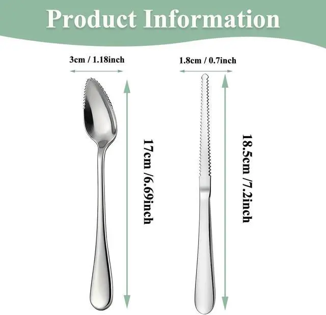 Alt view image 2 of 7 - Berglander Grapefruit Spoons and Grapefruit Knife 5 Pieces, Stainless Steel Grapefruit Spoon Utensil Set, Serrated Edge Thick Handle Tool for Grapefruit, Kiwi, Apple, Citrus Fruit & Dessert