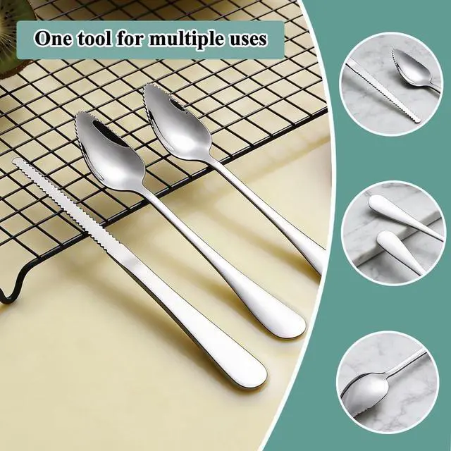 Alt view image 4 of 7 - Berglander Grapefruit Spoons and Grapefruit Knife 5 Pieces, Stainless Steel Grapefruit Spoon Utensil Set, Serrated Edge Thick Handle Tool for Grapefruit, Kiwi, Apple, Citrus Fruit & Dessert
