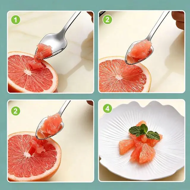 Alt view image 5 of 7 - Berglander Grapefruit Spoons and Grapefruit Knife 5 Pieces, Stainless Steel Grapefruit Spoon Utensil Set, Serrated Edge Thick Handle Tool for Grapefruit, Kiwi, Apple, Citrus Fruit & Dessert