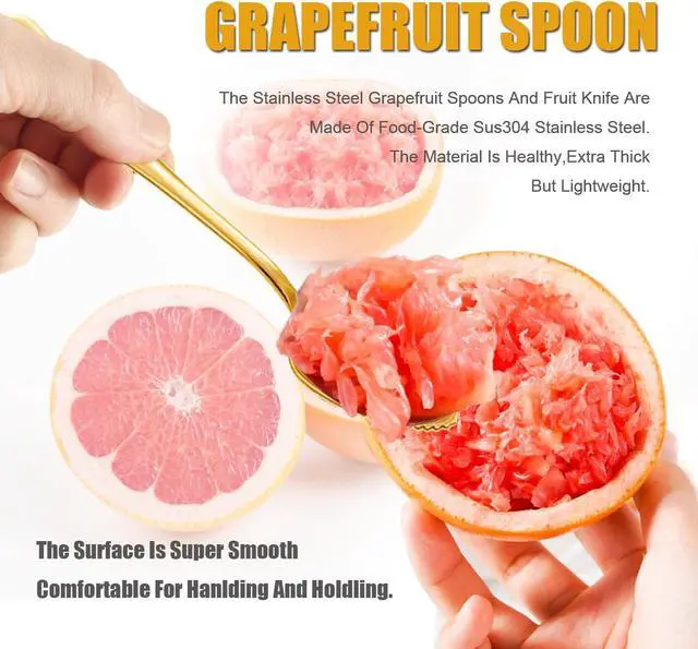 Alt view image 2 of 7 - Serrated Edge Grapefruit Spoons Stainless Steel Grapefruit Utensil Tool Dessert Fruit Spoons for Citrus Lemon Kiwi Salads Melon Lime Pitaya Apple Fruit Puree (Gold)