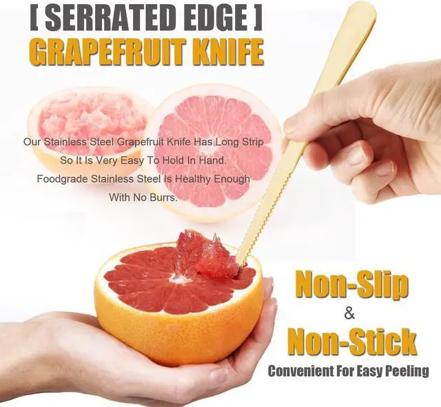 Alt view image 3 of 7 - Serrated Edge Grapefruit Spoons Stainless Steel Grapefruit Utensil Tool Dessert Fruit Spoons for Citrus Lemon Kiwi Salads Melon Lime Pitaya Apple Fruit Puree (Gold)