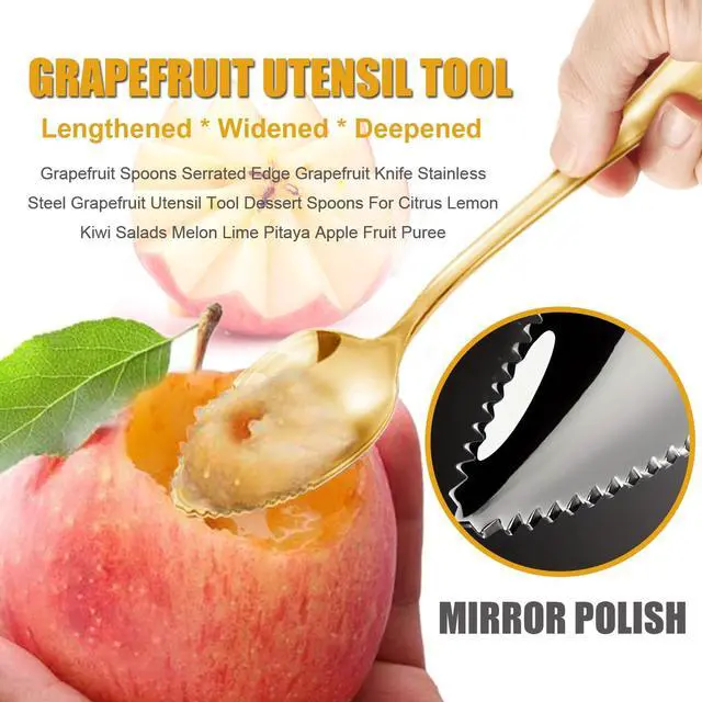 Alt view image 4 of 7 - Serrated Edge Grapefruit Spoons Stainless Steel Grapefruit Utensil Tool Dessert Fruit Spoons for Citrus Lemon Kiwi Salads Melon Lime Pitaya Apple Fruit Puree (Gold)