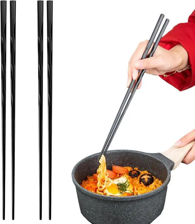 Main image of 2 Pairs 12.6 Inches (32cm) Cooking Extended Chopsticks Reusable, Fiberglass Chop Sticks for Kitchen Noodles Frying Hotpot, Japanese Chinese Extra Long Anti-Slip Chopsticks Dishwasher Safe, Black