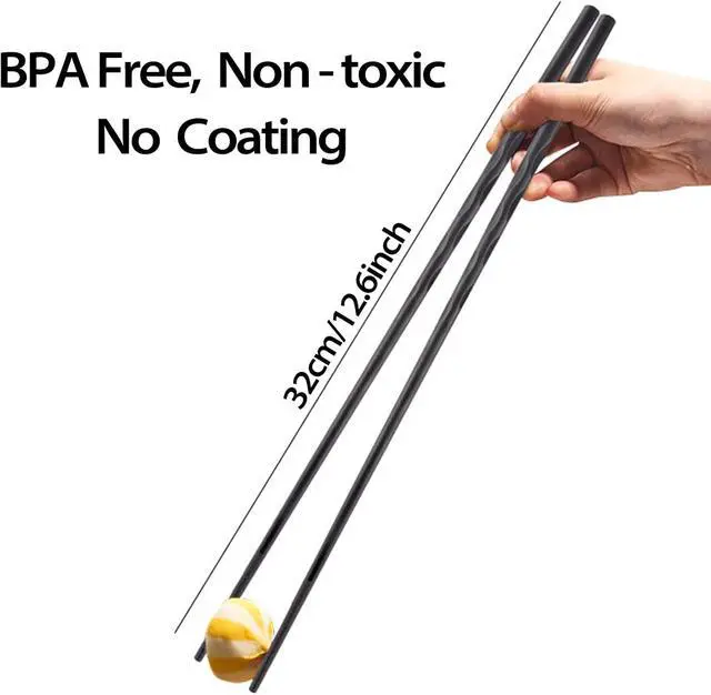 Alt view image 4 of 7 - 2 Pairs 12.6 Inches (32cm) Cooking Extended Chopsticks Reusable, Fiberglass Chop Sticks for Kitchen Noodles Frying Hotpot, Japanese Chinese Extra Long Anti-Slip Chopsticks Dishwasher Safe, Black