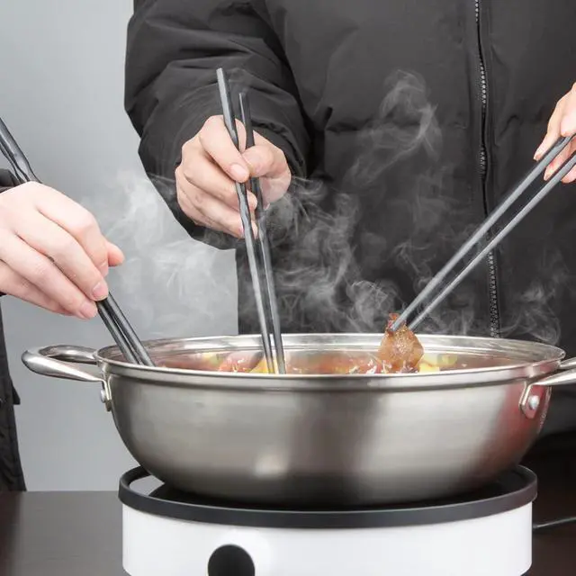 Alt view image 6 of 7 - 2 Pairs 12.6 Inches (32cm) Cooking Extended Chopsticks Reusable, Fiberglass Chop Sticks for Kitchen Noodles Frying Hotpot, Japanese Chinese Extra Long Anti-Slip Chopsticks Dishwasher Safe, Black