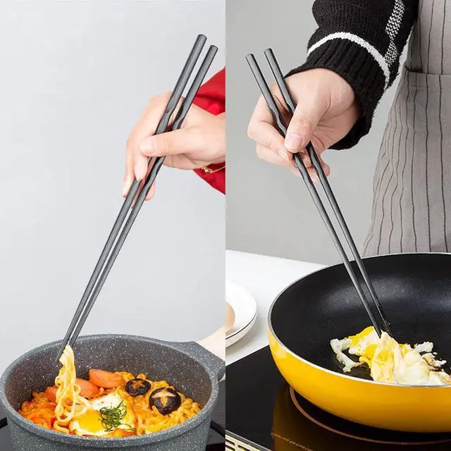 Alt view image 7 of 7 - 2 Pairs 12.6 Inches (32cm) Cooking Extended Chopsticks Reusable, Fiberglass Chop Sticks for Kitchen Noodles Frying Hotpot, Japanese Chinese Extra Long Anti-Slip Chopsticks Dishwasher Safe, Black