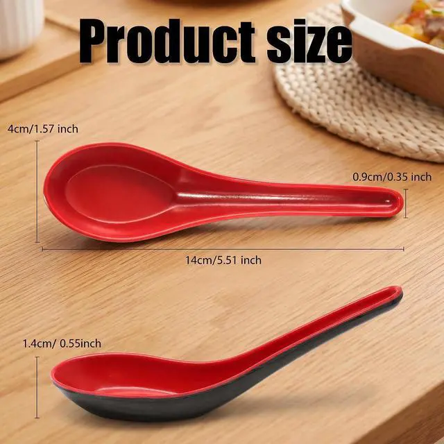 Alt view image 2 of 7 - 2PCS Asian Soup Spoons, Red and Black Melamine