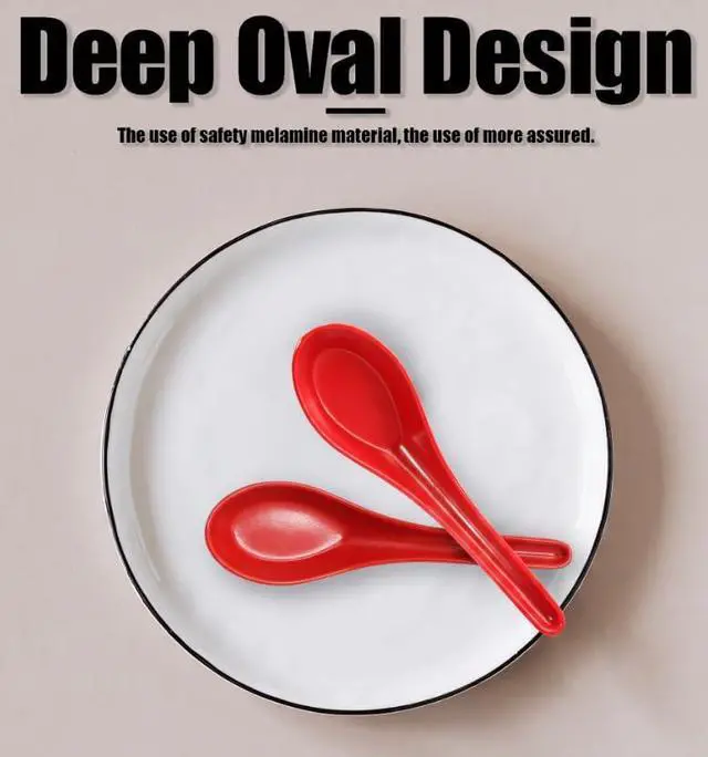 Alt view image 4 of 7 - 2PCS Asian Soup Spoons, Red and Black Melamine