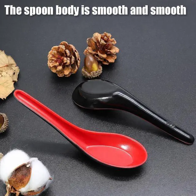 Alt view image 3 of 7 - 2PCS Asian Soup Spoons, Red and Black Melamine