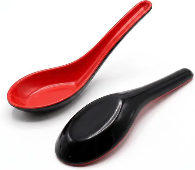 Alt view image 7 of 7 - 2PCS Asian Soup Spoons, Red and Black Melamine
