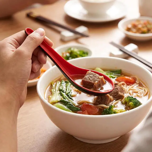Alt view image 6 of 7 - 2PCS Asian Soup Spoons, Red and Black Melamine