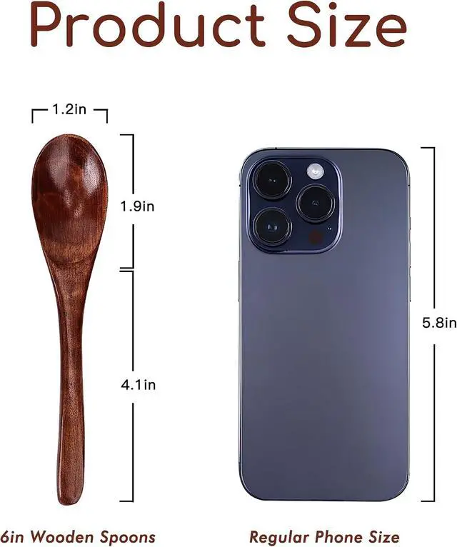 Alt view image 2 of 6 - 6pcs 6in Wooden Spoons, Soup Spoons Set, Small Wooden Utensils
