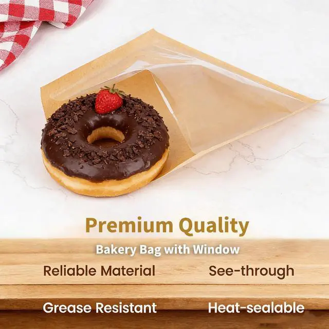 Alt view image 6 of 7 - Cookie Bags with Seal, 50 Pack 7.1x7.5 Inch Paper Bakery Bags with Window & Thank you Stickers, Pastry Packing Sleeves for Individual Bake Sale Home Baking, Bakery Supplies
