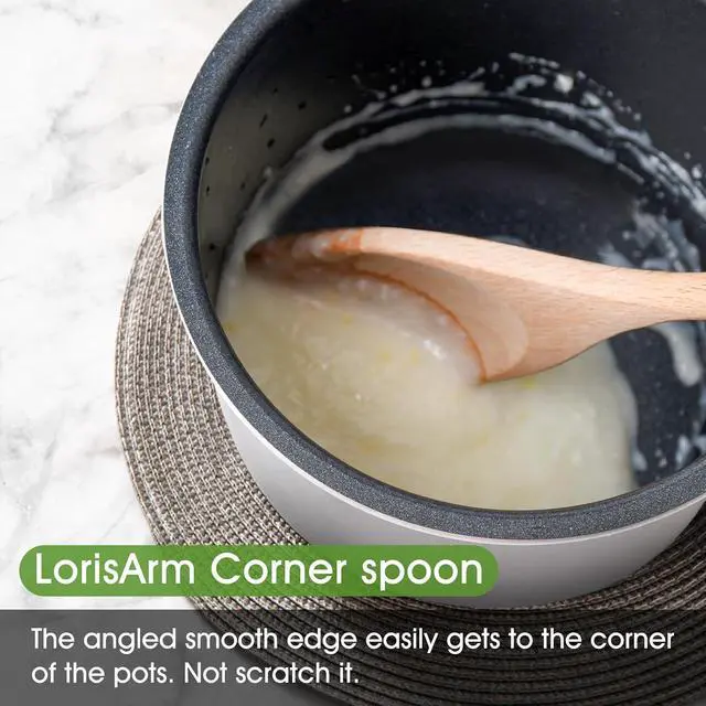 Alt view image 3 of 4 - LorisArm 12" Wooden Corner spoon, Solid Wood Spatula & Spoon, Handcraft Wood Spoonula Cooking Utensil, Kitchen Spatulas for Baking, stirring, Serving, Scraping.