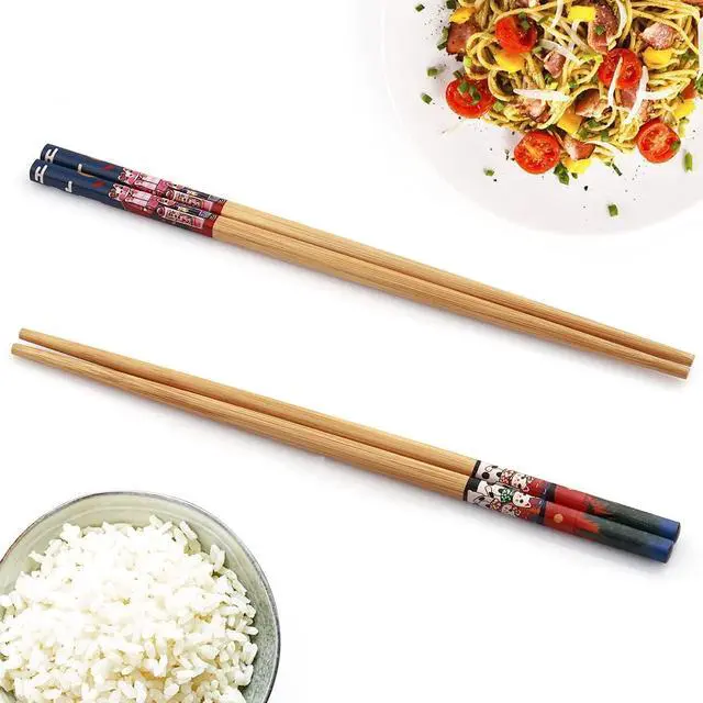 Alt view image 4 of 7 - GLAMFIELDS 10Pairs Handmade Natural Bamboo Chopsticks Healthy Asian Japanese Korean Noodles Sushi Chopsticks set Reusable Gift Tableware-Cute Cat Drawing