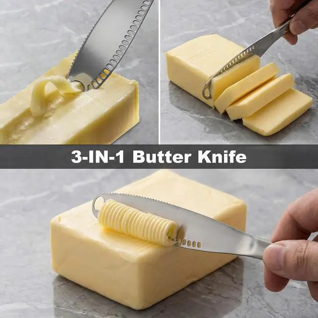 Alt view image 3 of 7 - (2 Pcs 3-in-1 Butter Spreader Knife - Stainless Steel Butter Knife