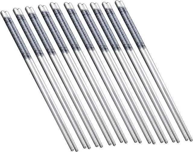 Main image of Stainless Steel Chopsticks, 10 Pairs 8.7 Inch Lightweight Knurling Non-Slip Reusable Chinese Chopsticks for Kitchen (10)